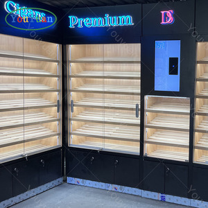 スモークショップディスプレイ棚ガラスケースシダー木製シガーディスプレイキャビネットヒュミドールLedシガールーム - Product Image 5