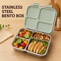 Boîte à lunch Risheng S004-3 à 4 compartiments en acier inoxydable sans BPA, étanche et compatible micro-ondes, avec couvercle en acier inoxydable pour la préparation des repas