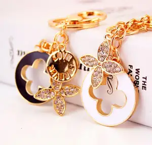 CH4880 Fashion flower key ring Enamel black white key ring Gold Key rings Wholesale