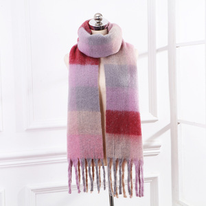 All'ingrosso colore a contrasto invernale morbido tenere calde sciarpe a quadri con nappe Tippet per le donne