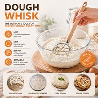 Fouet à pâte hollandais professionnel avec manche en bois, mélangeur à pain en acier inoxydable pour pâte à sourde, pâtisserie, pizza, pâtisserie maison, logo personnalisé