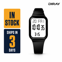 Montre numérique carrée DIRAY pour étudiants, 35,7 mm, double fuseau horaire, étanche 30 m, grand écran LCD, chronomètre, alarme, OEM