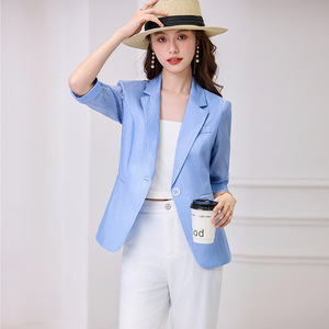 Thin Tencel Blazer For Women Mid Sleeve Short Casual High End Solid Color Breathable No Wrinkle Treatment - Product Image 2
