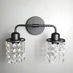 Appliques murales de luxe à LED pour hôtel, noires, avec cristaux, pour lecture, 2 lumières, pour couloir, usage intérieur, corps en fer - Product Image 1
