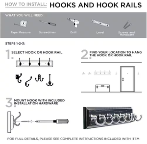 Wholesale 4 Double Wall Mounted Heavy-Duty Multi-Purpose Coat Rack MDF <strong>Black</strong> Nickel Zinc Hooks Entryway <strong>Clothing</strong> Hanging <strong>Rails</strong> - Product Image 6