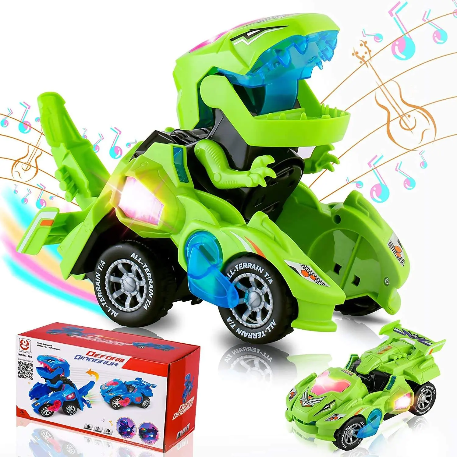 Transformerende Dinosaurus Speelgoed Met Led Licht En Muziek Automatische Transformatie Dino Auto Dinosaurus Auto Voor Kinderen