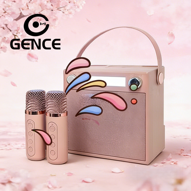 GENCE New Mini Karaoke Speaker Dual Wireless Mics RGB Plastic for 5.0 Portable Compact Design Hi-Fi Sound for Home Travel