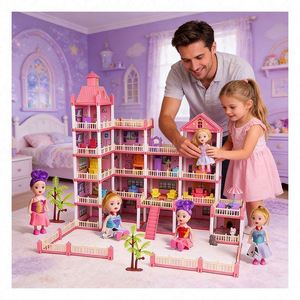 Casa de Juguete de Plástico Inspirada en una Mansión, con Dormitorio, Cocina, Baño, Balcón y Muebles, Regalo para Niños de 5 a 7 Años - Product Image 4