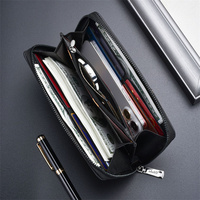Dompet Kulit PU Multi-Kartu Baru dengan Resleting, Kapasitas Besar, Tas Kartu Mewah, Dompet Panjang Pria
