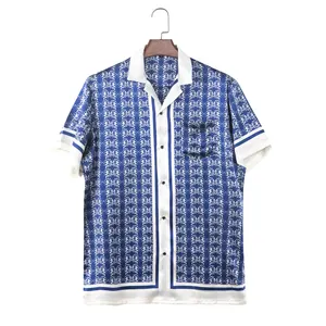 Diseñador personalizado 100% camisa de seda de lujo real cuello cubano diseño gráfico camisas sedosas para los hombres