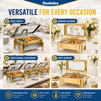 Chafing Dish Dontalen 6/9L Kommerzieller Edelstahl 304 Luxus Gold Gehämmerte Oberfläche Rechteckiger Buffet-Speisenwärmer mit Individuellem Logo