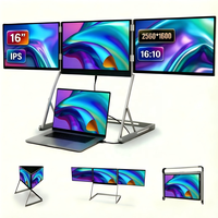 Moniteur portable triple écran 16 pouces, écran ultra-fin 2,5K, support pliable, moniteur de jeu pour ordinateur portable, un seul câble Type C pour la connexion