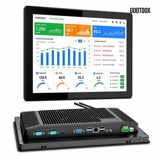 13.3 Inch Industrial Panel PC with Capacitive Touch Screen, Intel Celeron Fanless Computer for CNC and PLC Control