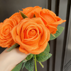 Poudre d'or scintillante, rose bleu enchanté, cristal, fleurs artificielles rouges faites à la main, décoration de la maison pour la Saint-Valentin, mariage, cadeau - Product Image 4