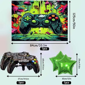 Wholesale Cool Green Video Game <strong>Birthday</strong> <strong>Decoration</strong> Boy 12 Years Gaming Foil Balloon <strong>Background</strong> Cake Topper Banner Set - Product Image 3