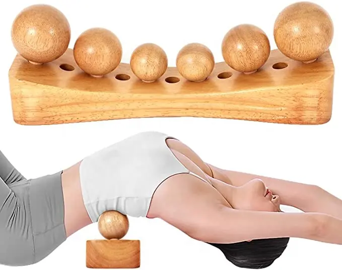 Wooden muscle release tool and personal body massage for release back pressure psoas release tool with with 6 massage heads