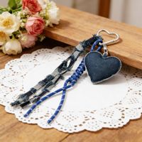 Gantungan Kunci Tas Denim Bentuk Hati Bintang Vintage dengan Rumbai Tali Anyaman, Karabiner Hati, Liontin Ransel, Aksesoris Tas Jeans Y2K untuk Wanita