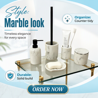 Ensemble d'accessoires de salle de bain de haute qualité en résine à l'aspect marbre, 5 pièces, distributeur de lotion, porte-brosse à dents, porte-brosse de toilette