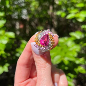 Anelli in argento Sterling 925 con lusso rosa zaffiro goccia d'acqua colorato Zirconia gioielli anello promessa di fidanzamento anello nuziale - Product Image 4