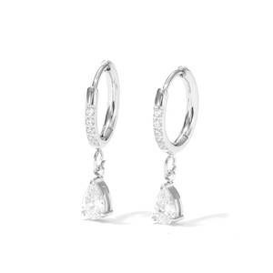 Nouveauté mode, boucles d'oreilles créoles brillantes en acier inoxydable plaqué or 18 carats, hypoallergéniques, avec pendentif en zircon en forme de larme pour femmes - Product Image 4