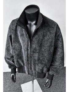 Blouson <span class=keywords><strong>Bomber</strong></span> Coupe-Vent en Similicuir Effet Peau de Mouton pour <span class=keywords><strong>Homme</strong></span> – Style Américain Rétro Tendance Décontracté en Daim pour Printemps-Automne - Product Image 3