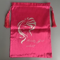 Pochette d'extension de cheveux en satin argenté personnalisée faite à la main sacs à cheveux silencieux recyclables avec cordon de serrage emballage cadeau poussière rose