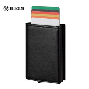 TILONSTAR TG203 Wholesale Leather Aluminium Push Button Wallet Case Automatic Pop up Rfid Blocking Credit <b>Card</b> <b>Holder</b> - Product Image 1