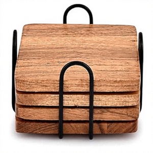 Ensemble de sous-verres en bois Nouveaux ustensiles pour une utilisation de table Sous-verres élégants pour verres à boire avec support en fil métallique - Product Image 1