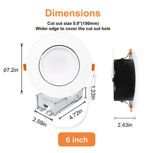 6 inch ETL Gimbal <span class=keywords><strong>Led</strong></span> Downlight CCT có thể điều chỉnh 120V lõm Trần vòng trắng TRIM có thể điều chỉnh Bảng điều chỉnh nồi ánh sáng - Product Image 2