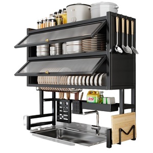 Kitchen Sink Drain <b>Rack</b> 2 Tier With Doors For <b>Dishes</b> Storage And Utensils Holder Kitchenware Organizer - Product Image 4