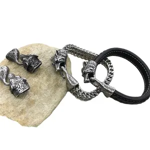 Chiusura a testa di lupo in acciaio inossidabile per connettori terminali/bracciale da uomo con catena a maglie