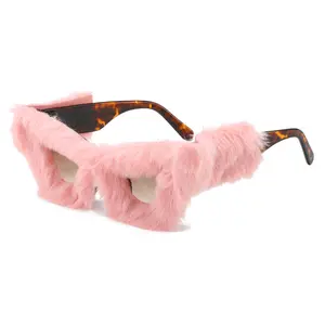 2024 New Creative eyewear Personalized Design Plush Innovative Cat Eye Glasses Funny Studded Sunglasses Women and Man