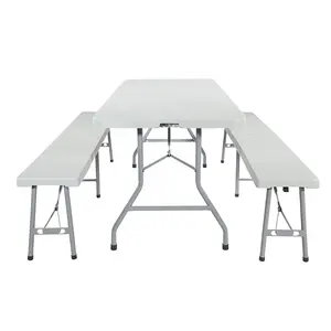 Ensemble table à manger et banc de camping Table pliante de 6 pieds 1 pack de bancs pliants de 6 pieds 2 packs de bancs blancs résistants aux intempéries