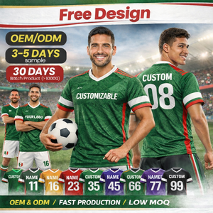 定制墨西哥风格短款足球球衣 100% 聚酯纤维 制造商 OEM ODM 工厂直供 低起订量 为球队俱乐部免费设计 - Product Image 1