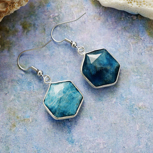 Pendientes de piedra natural hexagonales con baño de oro y engaste de aleación de zinc, joyería de moda para mujer - Product Image 4