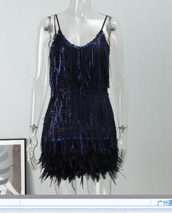 Moda Tassel Lantejoula Festa De Aniversário Pena Patchwork Vestido - Product Image 5