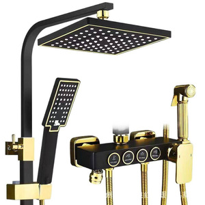 Ensemble de douche de luxe noir mat <span class=keywords><strong>et</strong></span> or en laiton massif, avec pommeau de pluie à touches de <span class=keywords><strong>piano</strong></span> <span class=keywords><strong>et</strong></span> douchette à main, Juegos De Bano - Product Image 4