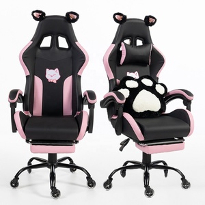 <span class=keywords><strong>Silla</strong></span> <span class=keywords><strong>Gamer</strong></span> Ergonómica con Orejas de Gato <span class=keywords><strong>Negra</strong></span> <span class=keywords><strong>y</strong></span> <span class=keywords><strong>Rosa</strong></span>, Reposabrazos Articulados, Sillas <span class=keywords><strong>Gamer</strong></span> para Oficina, Computadora, PC, con Reposapiés, Directo de Fábrica - Product Image 1