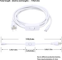 Câble d'alimentation Bofan AL2569 avec prise US mâle-femelle, interrupteur marche/arrêt, 3 conducteurs en PVC, tube lumineux LED T5/T8 intégré, rallonge (250V)