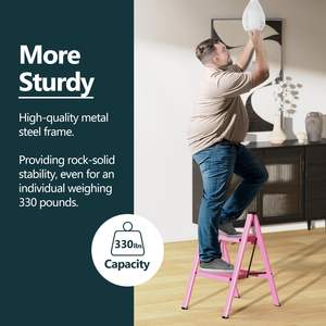 Hot-Selling Roze Tweestaps Opvouwbare Stalen Kruk Draagbare Keuken Opstapladder Met Brede Pedalen Voor Thuisgebruik - Product Image 3