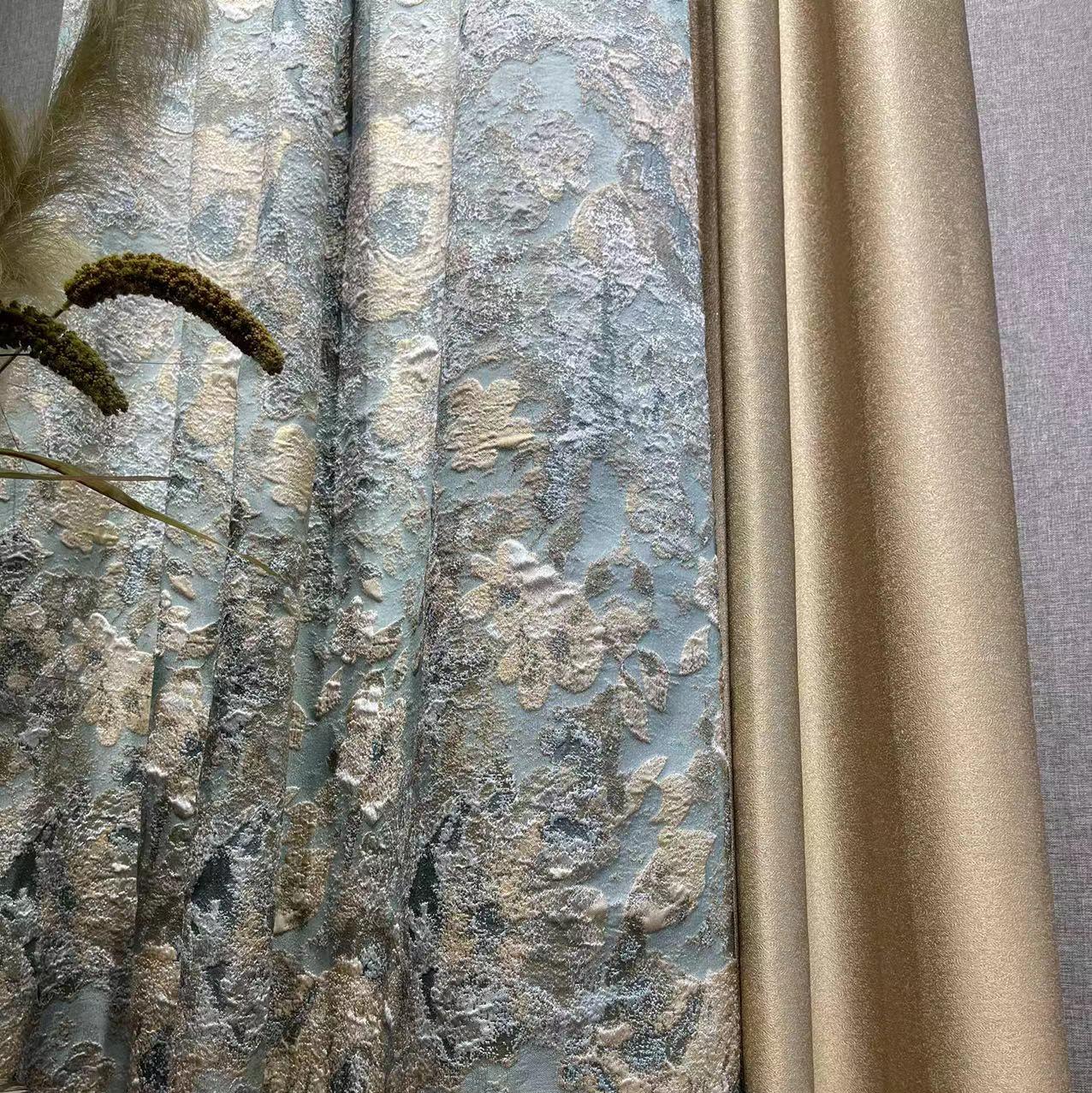 2022 New Listed Vintage Simple Light Blue High Precision Jacquard Blackout 100% Polyester Fabric for Curtains and Clothes