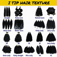 Extensions de cheveux 100% humains Remy, ondulés naturels, bouclés crépus birmans, à fusion à froid, micro-anneaux, kératine pré-collée, pointe en I