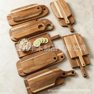 Tabla de cortar rectangular de madera de acacia con asa para cocina, carne, pizza, frutas, pan, verduras. - Product Image 1