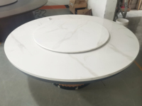 Grand ensemble de table à manger en marbre véritable rond, rotatif, automatique, mobilier commercial pour hall d'hôtel, restaurant, table en pierre frittée