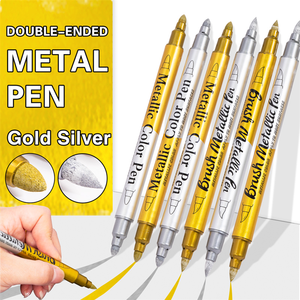 Pennarelli Metallici Impermeabili Permanenti a Doppia Punta <span class=keywords><strong>Colore</strong></span> Argento e <span class=keywords><strong>Oro</strong></span> per Disegno su Carta e Vetro 2mm - Product Image 1