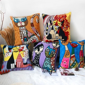 Housse de coussin carrée <span class=keywords><strong>brodée</strong></span>, décorations d'extérieur en coton, personnalisés, à la main de chats, nouveauté, Picasso - Product Image 1