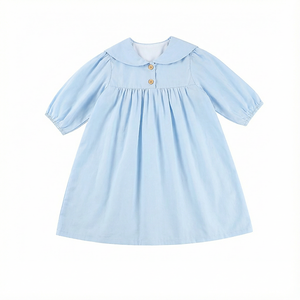 فستان أزرق طويل الأكمام أنيق، فستان ربيعي جميل للفتيات، طقم ملابس عالي الجودة للفتيات - Product Image 3