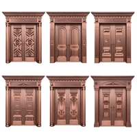 Porte d'entrée de luxe en cuivre pur de style classique européen, à quatre feuilles, avec sculpture en relief, pour villa, porte extérieure de sécurité, sur mesure OEM