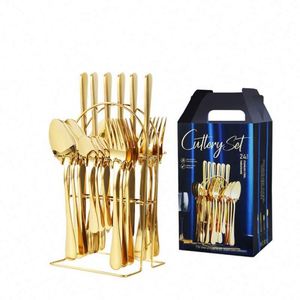 1010 Cutlery Set 24pcs Stainless Steel Knife Spoon Fork Cutlery Holder Set Gold Wedding Cutery Set - Product Image 1