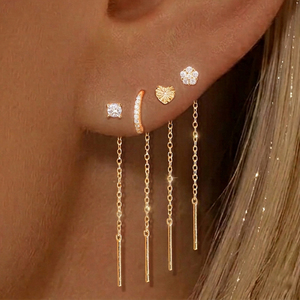 Pendientes de Plata de Ley 925 con Baño de Oro de 18K, Zirconia, Diseño Floral de Corazón, Joyería Moderna y Minimalista para Mujer - Product Image 1